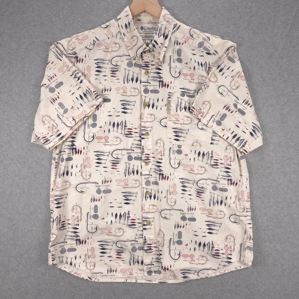 Columbia Sportswear Mens Size Large Fishing All Over Print Casual Shirt Outdoor